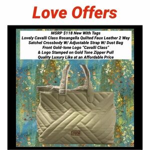 Cavalli Class Rosangella Quilted Faux Leather Satchel Crossbody NWT Luxury Like